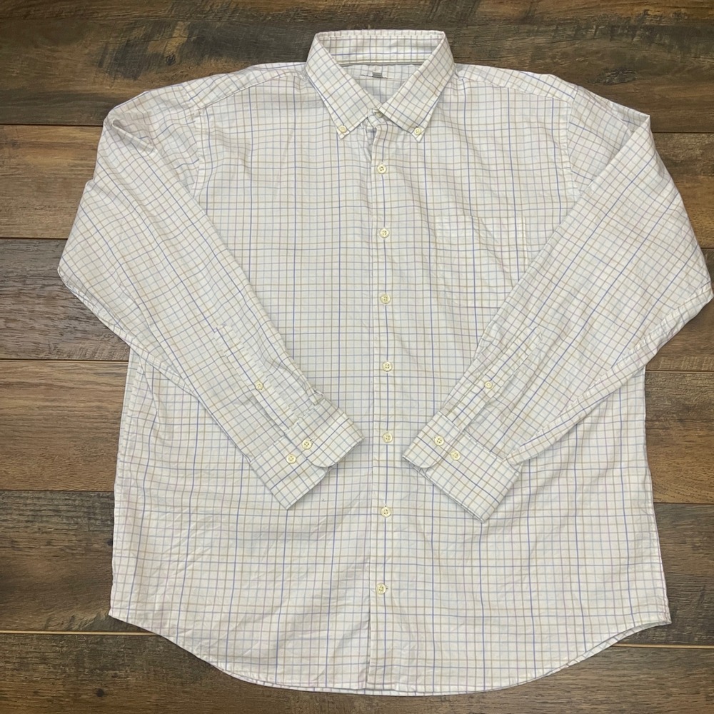 Peter Millar Mens XL Long Sleeve Button Down Shirt Tattersall Check White Blue